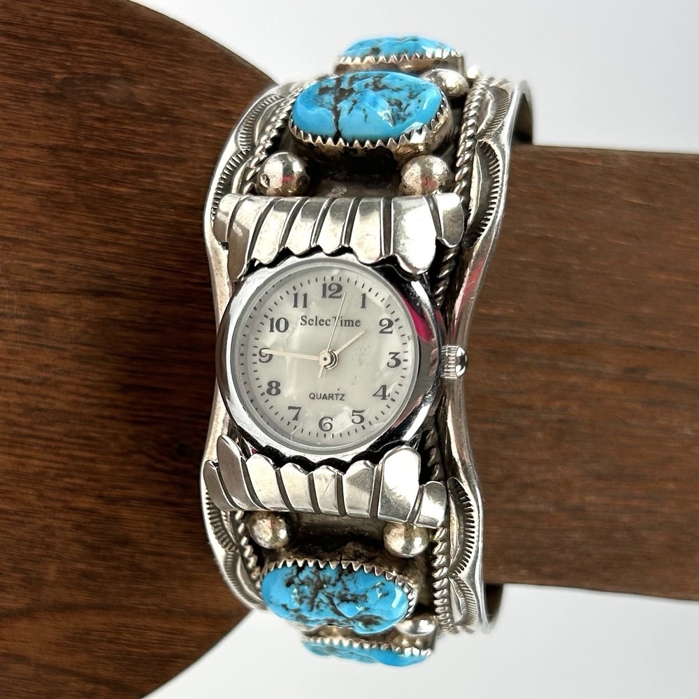 Greg Pat Navajo Sterling Turquoise Watch Cuff Bracelet GP 76.7g 7"
